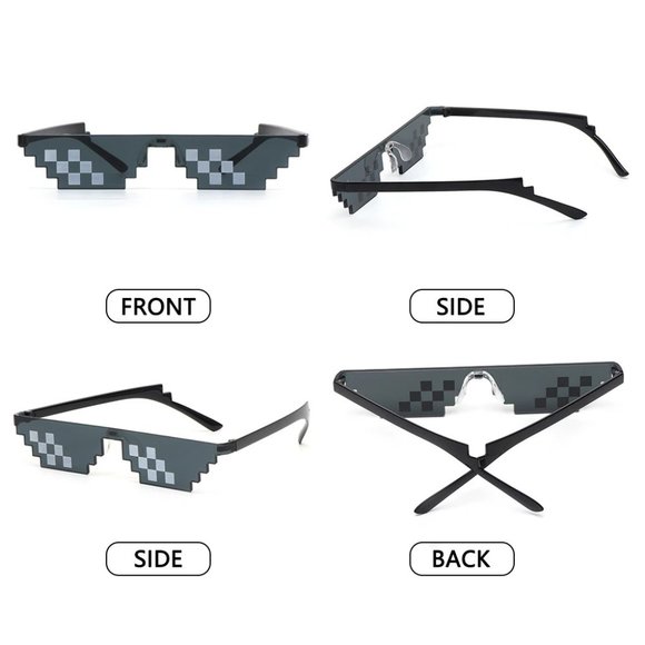 Black 8 Bit Pixel Video Game Sunglasses, Unisex Meme Pixelated Eyewear - Picture 5 of 8